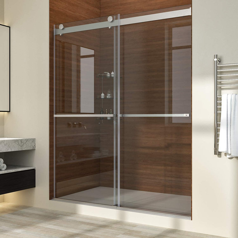 56"-60" W X 72" H, Double Sliding Bypass Frameless Shower Door with Upgrade 3/8” Clear Tempered Glass, Brushed Nickel