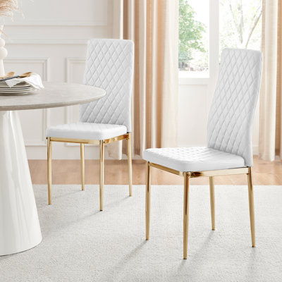 Hatched Faux Leather Sleek Metal Leg Luxury Dining Chairs