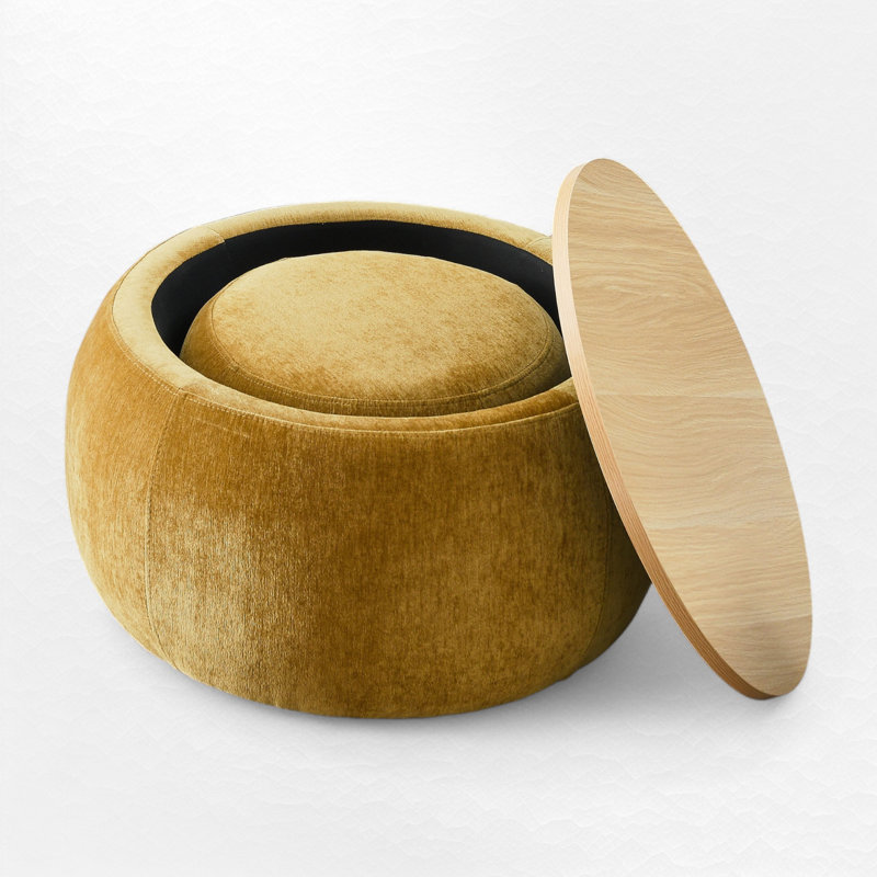 Table basse rembourrée avec repose-pieds, Naturel, Jaune foncé