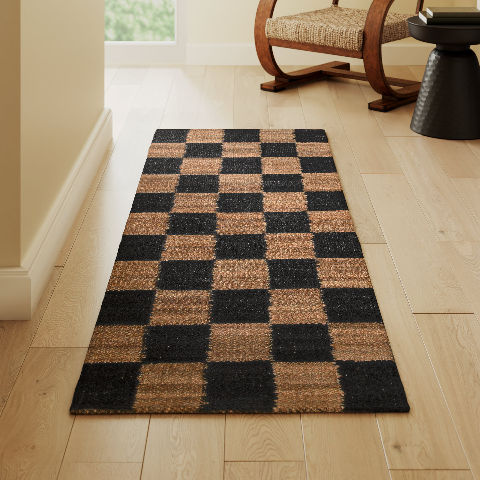 Madalene Checkerboard Tobacco and Charcoal Rug, Runner 2'6" x 8'