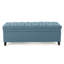 Banc de rangement avec repose-pieds Rhya, tissu bleu doux, bois noir, 50 po-121481576