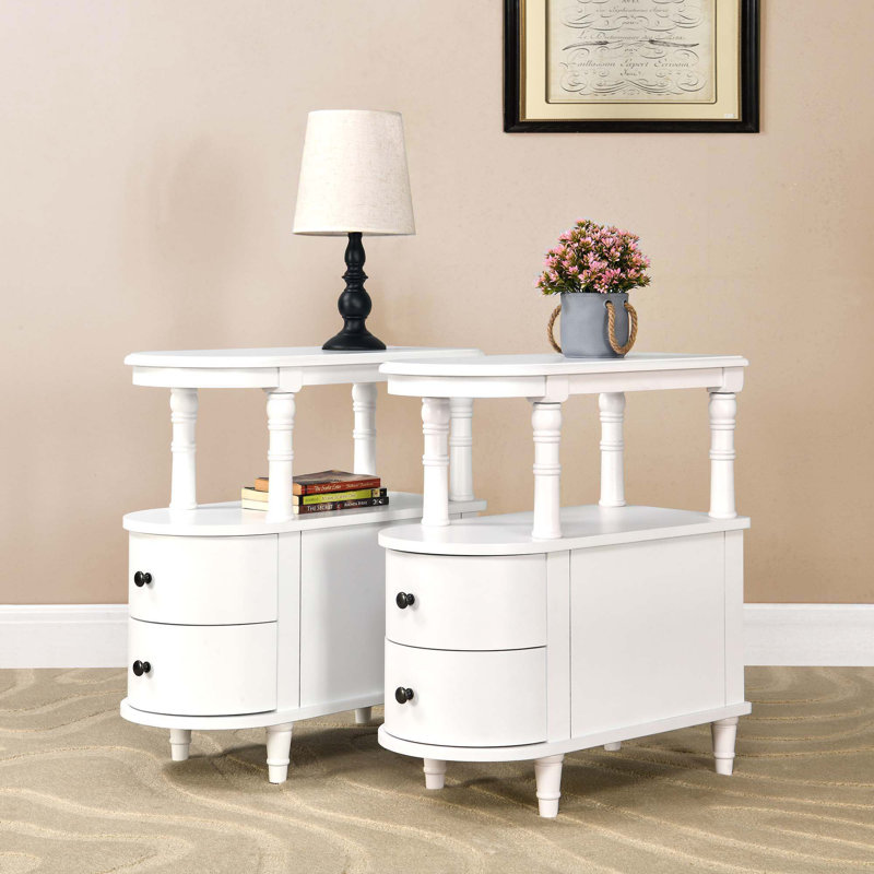 Elinar Collection Mid-Century Modern Wood End Table with Drawers and Storage, Narrow Rectangular Side Table for Living Room, Bedroom and Small Spaces Set of 2