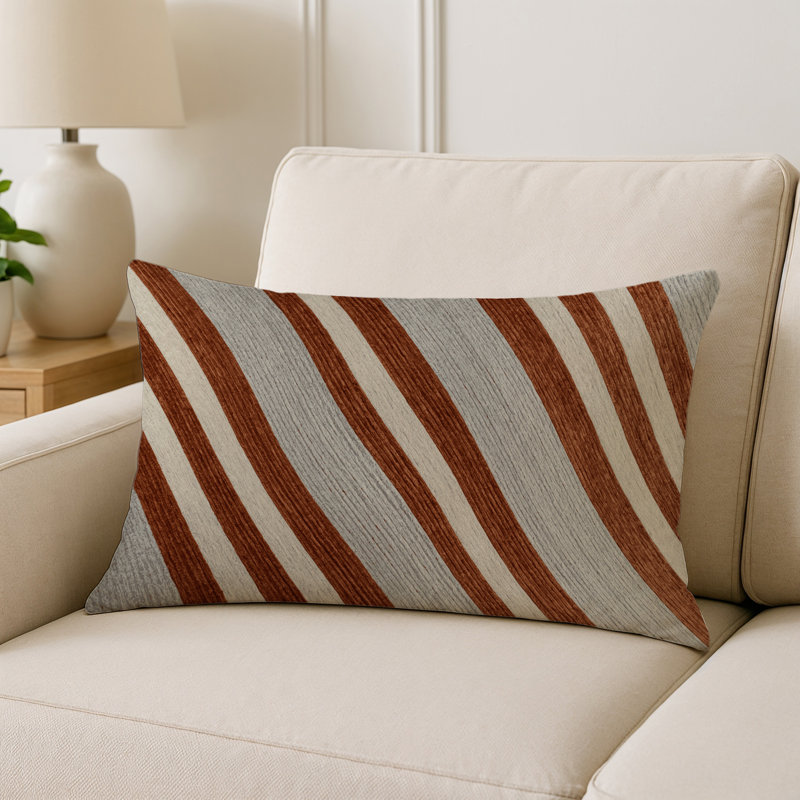 Coussin décoratif intérieur et extérieur à rayures diagonales, Auburn / gris clair, Rectangle H 20 po x l 14 po