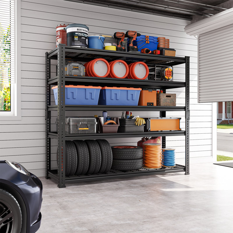 Heavy-Duty 5-Tier Metal Garage Storage Rack, Adjustable Shelving Unit, 60" W x 24" D x 78" H, Black, 78" H x 60" W x 24" D