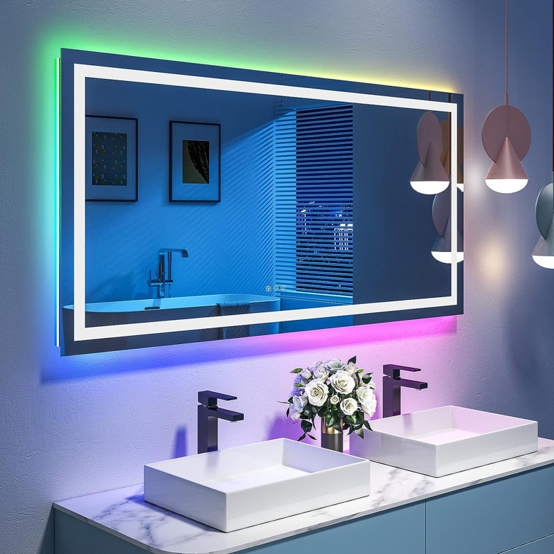 Miroir de salle de bain / meuble-lavabo en verre trempé rétro-éclairé et certifié anti-buée à DEL certifié UL - Basics by Wayfair ™