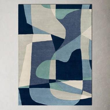 Gaye Geometric Handmade Tufted Wool Gray/Khaki/Teal Area Rug