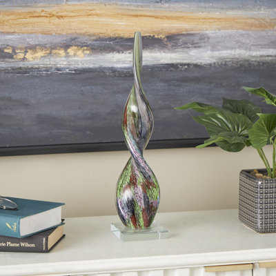 Cole And Grey Glass Swirl Abstract Sculpture With Clear Base