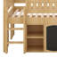 Lit mezzanine double avec tablettes de rangement, lit maison en bois avec tableau noir, armoire de rangement, échelle et garde-corps-493914653