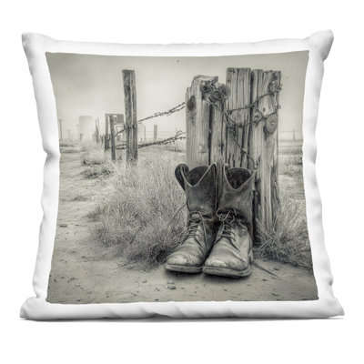 Weathered Cowboy Boots Decorative Printed Throw Pillow, design by Annabelle Hall