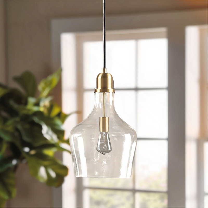 Luminaire suspendu en forme de cloche en verre doré / transparent de 13 po de diamètre, Clair