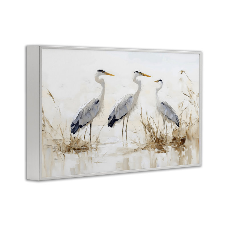 Herons bleus neutres en roseaux, estampe numérique, design par LSR Design Studio, 12 x 18, Encadrement giclée blanc côtier