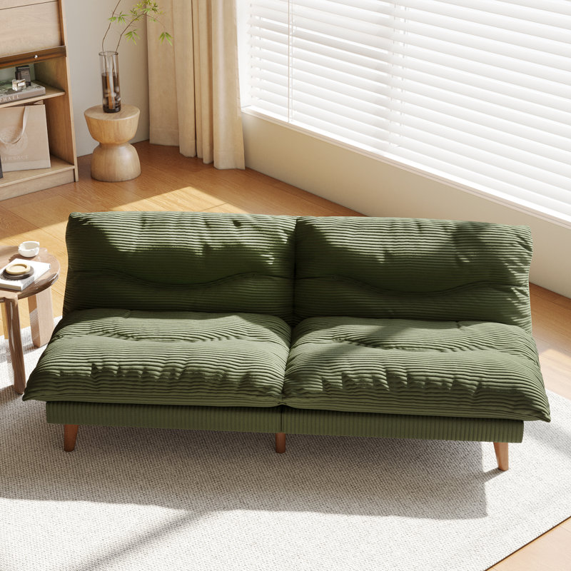 Canapé-lit convertible multifonctionnel en velours côtelé, Vert, H 19,2 po x l 69 po x P 37,4 po