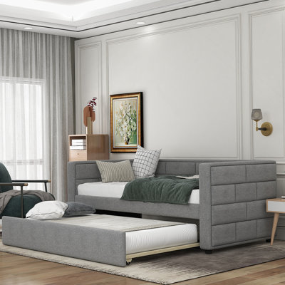 Daybed With Trundle, Upholstered Daybed With Padded Back