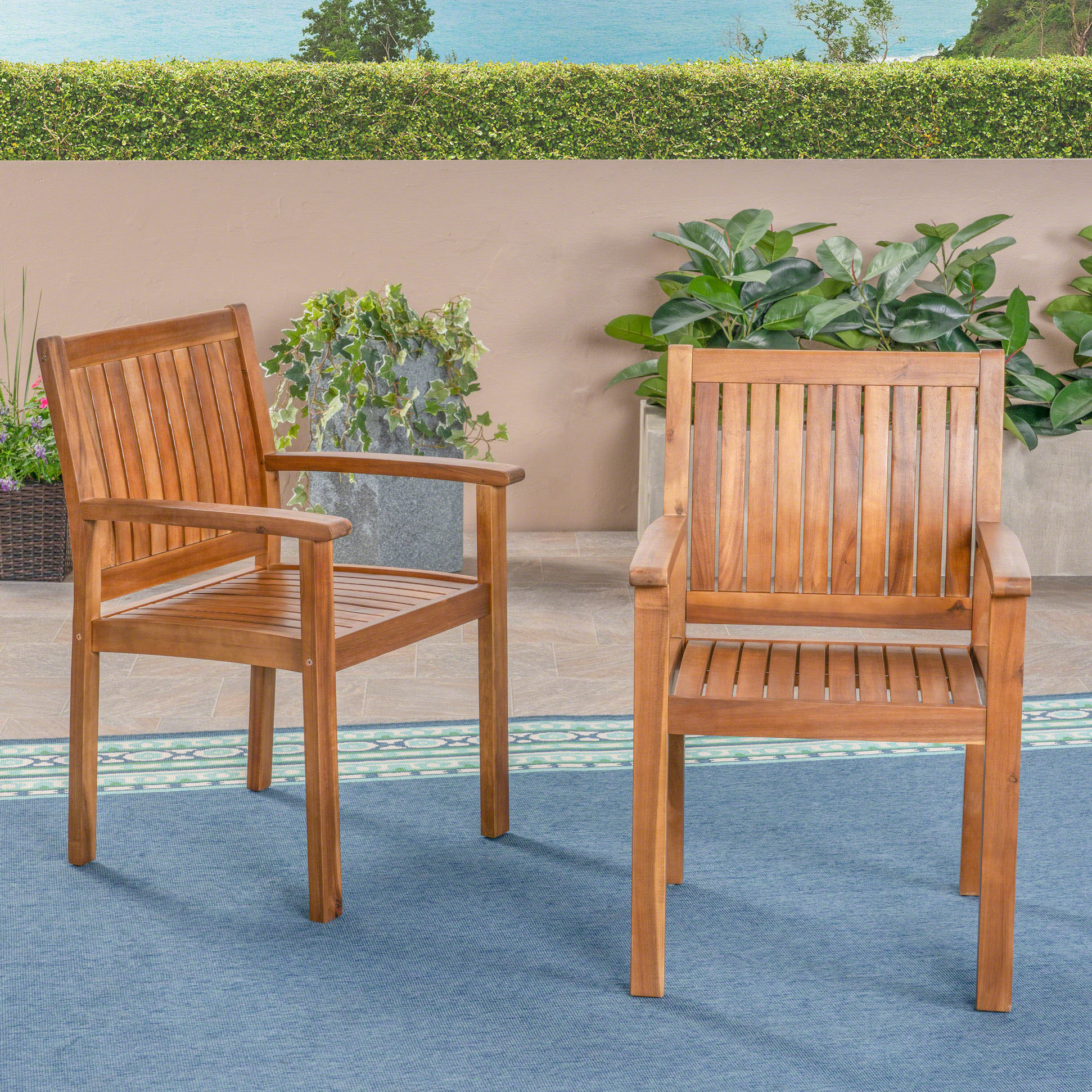 One Allium Way® Dining Chairs Of 2, Wood, Rustic Look With Slat Panels ...