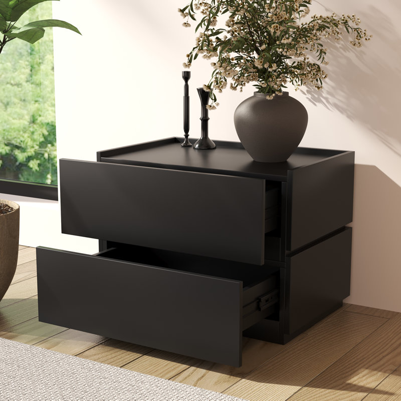 Heckman Modern Modular Nightstand,with 2 Drawers For Bedroom, Modular Assembly, Black