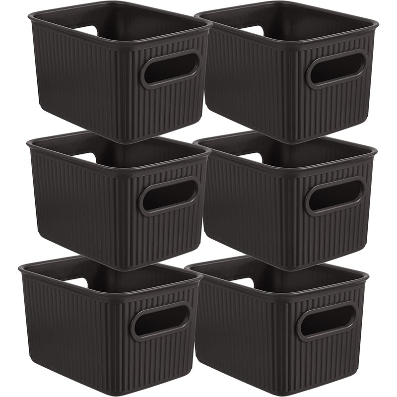 Ensemble de paniers en plastique nervuré, 6, Brun