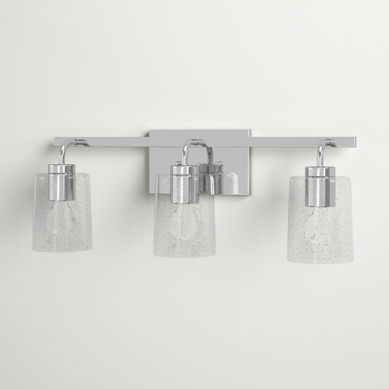 Chrome 3-Light Dimmable Vanity Light with Seeded Glass Shades
