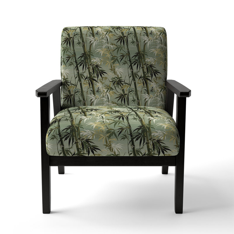 Bamboo Retreat Tropical Pattern - Upholstered Coastal Arm Chair, Green Accent Chair, Bamboo Retreat Tropical Pattern I