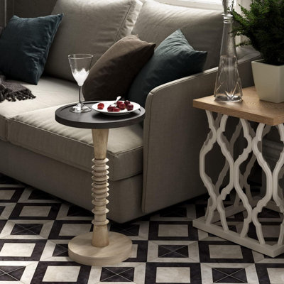Pedestal Tray Top End Table for Holding Drinks, Lamps or Plants, Black