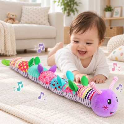 Baby Toy, Multi-texture Sensory Rattle Stuffed Worm with Built-in Sound, Early Developmental Infant Toy for 0-12 Months Boys Girls, InfantPlushToy