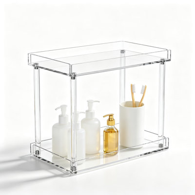 Clear Acrylic Bathroom Counter Organizer with Two Stackable Shelves for Cosmetics, Skincare, Toiletries, and More, Versatile Vanity Storage Rack for Countertops, Cabinets, and Under Sink, Easy Snap-Together Assembly, Non-Slip and Scratch Resistant