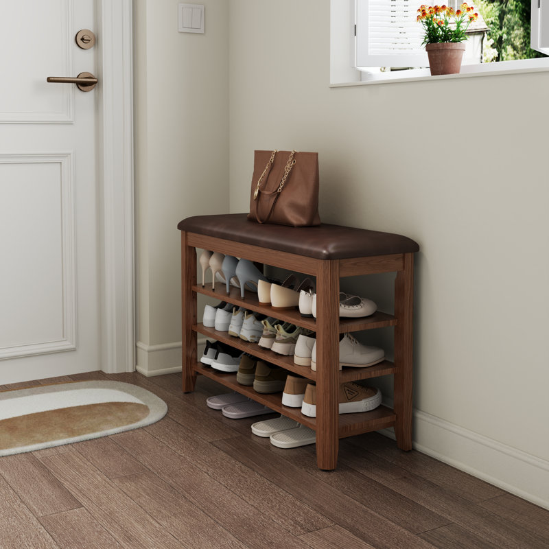Banc à chaussures en bois massif à 3 niveaux avec rangement, Brun, H 20,4 po x l 31,4 po x P 11,8 po