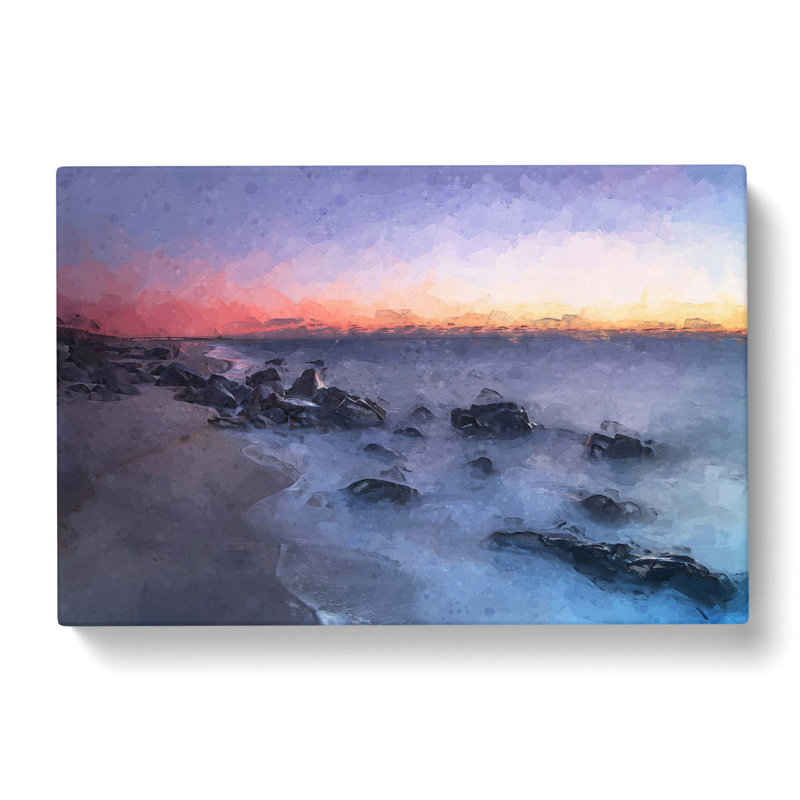 Ocean Reaching The Beach At Sunset In Abstract - Wrapped Canvas Painting, 40cm H x 60cm W x 3cm D