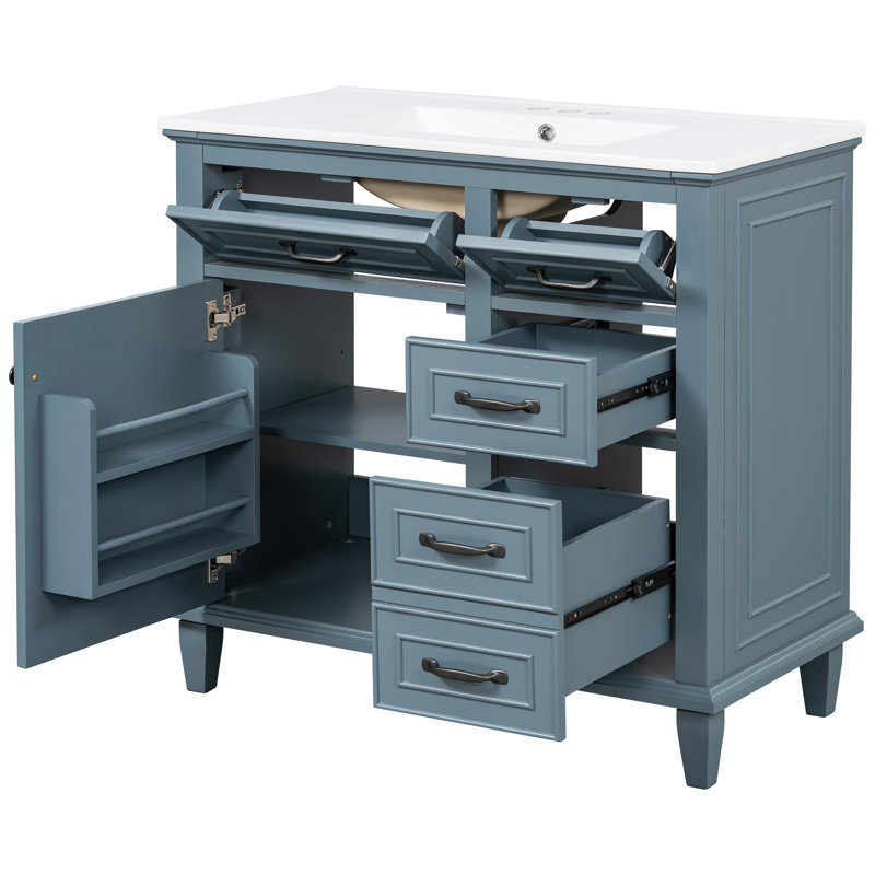 Meuble-lavabo 36 po avec comptoir en céramique, Bleu / Noir