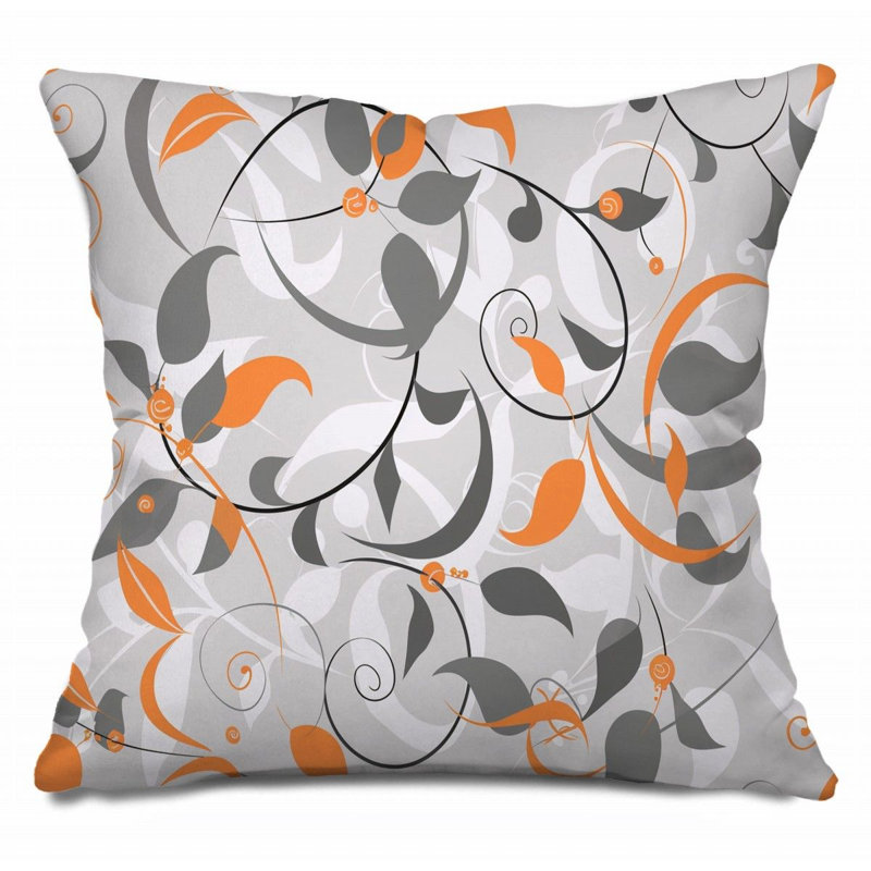 Grey Foliage Throw Pillow, Illustration Cotton Twill Pillows, 14"H x 14"W