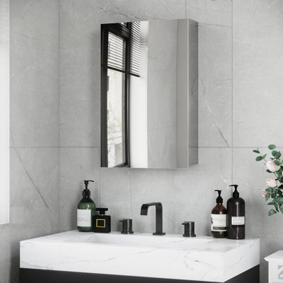Cabinet With Silver Mirror - 15" X 24", For Bathroom, Living Room And Laundry Room, Hinged Door Bathroom 14.98" 23.11", Door, Storage