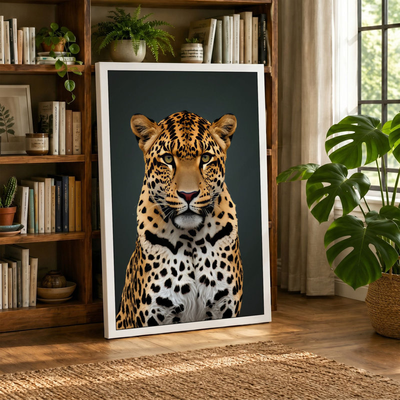 Leopard Portrait Modern - Wrapped Canvas, 30x20 - 76.2 x 50.8 cm, Taupe Border