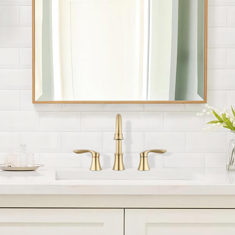 Widespread 2-handle Bathroom Faucet with Drain Assembly, Brushed Gold
