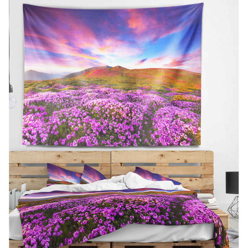 Tapisserie de fleurs de rhododendron, H 68 po x l 80 po