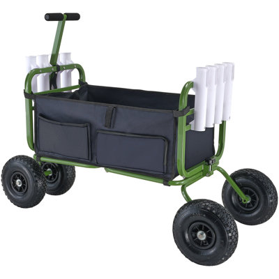 Chariot de pêche de plage, capacité de charge de 300 lb, chariot pliable pour poissons et marine avec quatre gros pneus en caoutchouc de 11 po pour le sable, chariot en acier robuste avec 8 porte-cannes