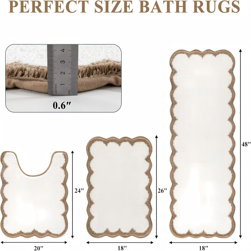 Bathroom Rugs Sets 3 Piece, Beige/Cream