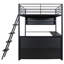 Lit mezzanine double en métal avec éclairage à DEL, bureau intégré et quatre tablettes de rangement pour une utilisation et un confort accrus