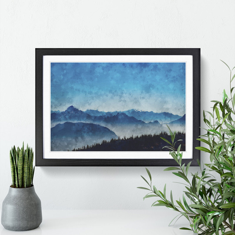 Fog Between the Mountains - Framed Print, 62cm H x 87cm W x 2cm D, Black Framed