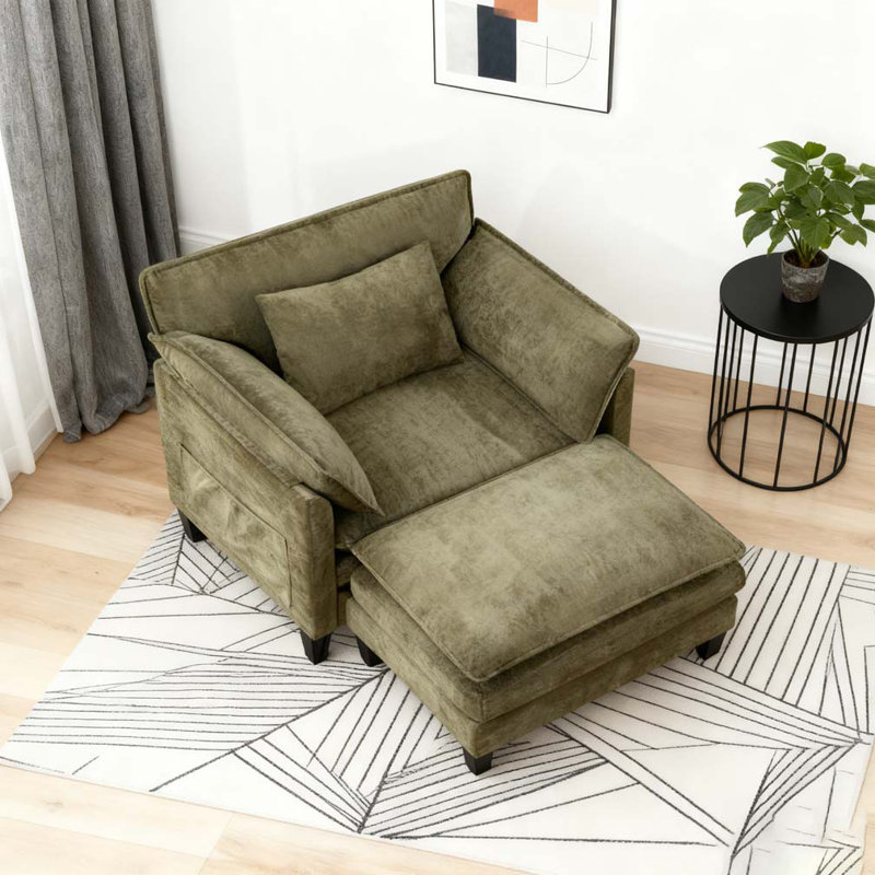 Fauteuil d'appoint surdimensionné avec coussin de siège à double couche, Vert