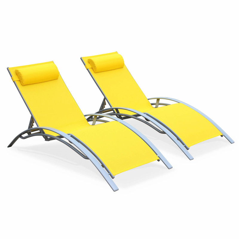 Sebastien 160cm Long Reclining Chaise Lounge Set, Grey, Yellow