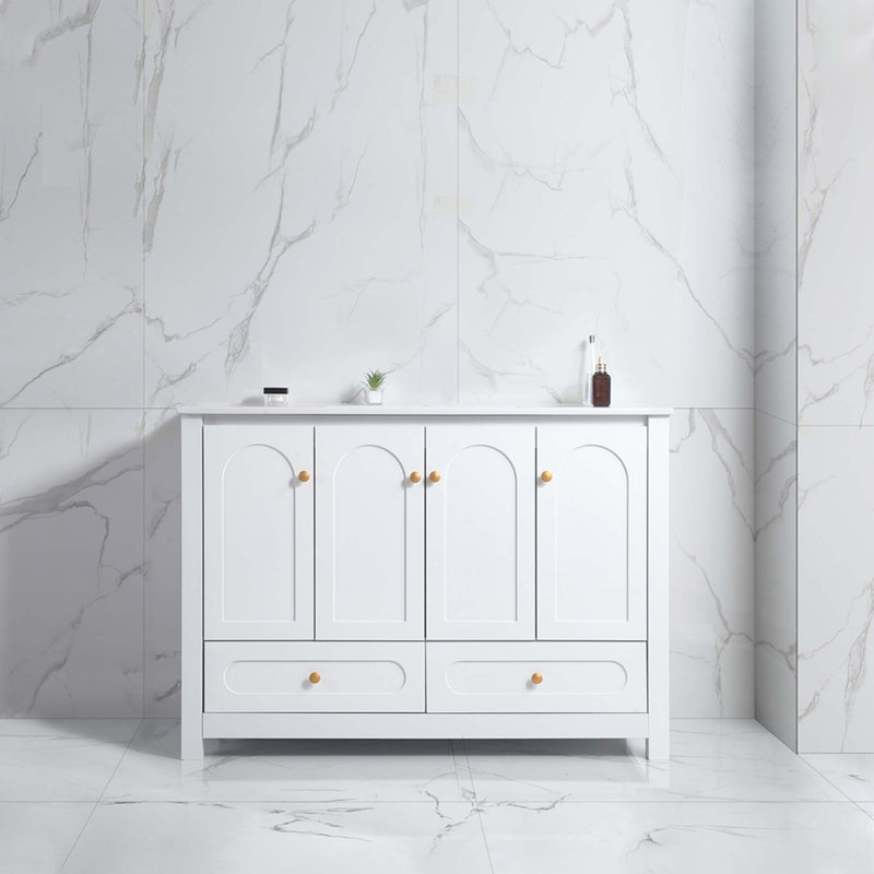 Ensemble de meuble-lavabo 48 po avec lavabo en céramique, armoire de rangement abondante, 4 portes à fermeture en douceur et 2 tiroirs
