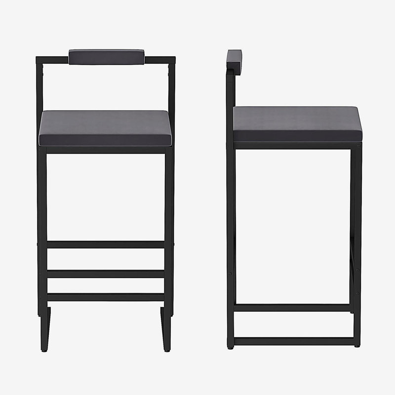 Upholstered Velvet Bar Stools Modern Dining Stools (Black & Gray, Set of 2), Gray, Black