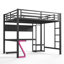 Lit mezzanine avec bureau en forme de L et ports USB, lit mezzanine en métal avec plateau d'ordinateur, panneau perforé et lumières de jeu en forme de Z, noir-131126758