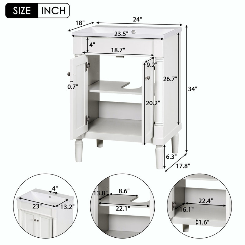Meuble-lavabo de salle de bain avec lavabo, Blanc, Argent argent