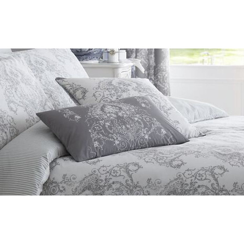 Finn Damask Rectangular Throw Pillow Cover, Grey