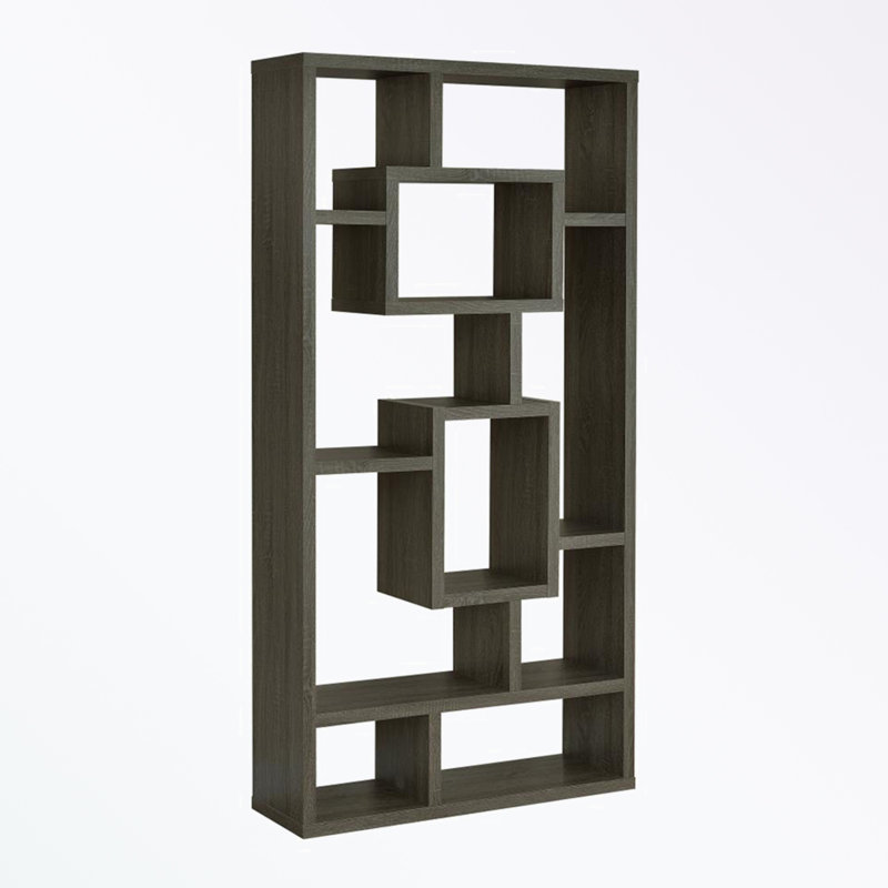 Bibliothèque géométrique en bois à 10 tablettes, Gris
