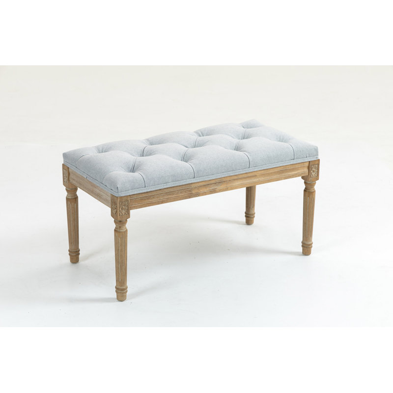 Traditional Rectangle Tufted Ottoman Bench, Light Gray