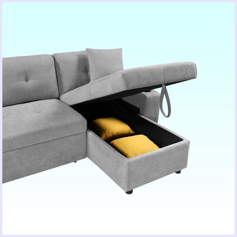 Upholstered 92'' Sofa & Chaise, Light Gray 100% Polyester