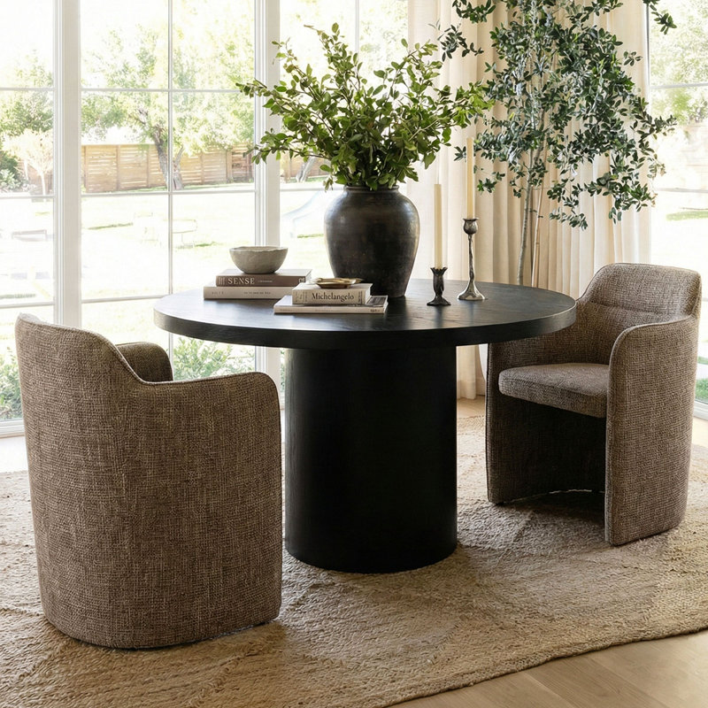 18.5" Seat Height Upholstered Fabric Dining Armchair, Light Brown
