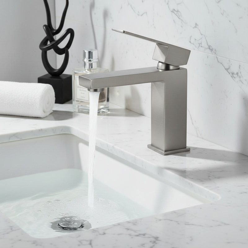 Modern Single Handle Bathroom Faucet, Brushed Nickel
