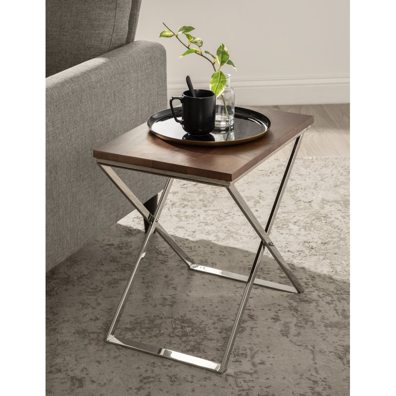 Table de bout Egmont, Plateau noyer brun / base argent